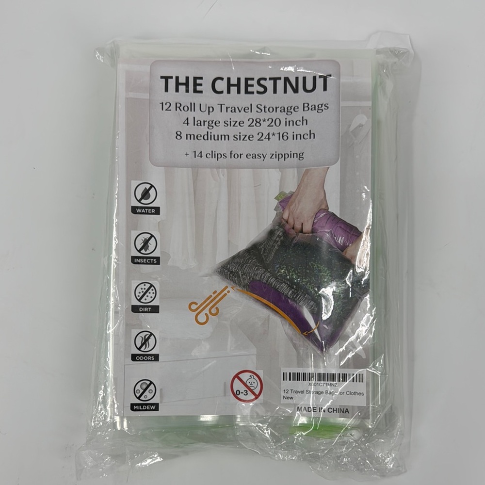 The Chestnut Travel Storage Bags 14 clips easy zipping Reusable 12 count NEW